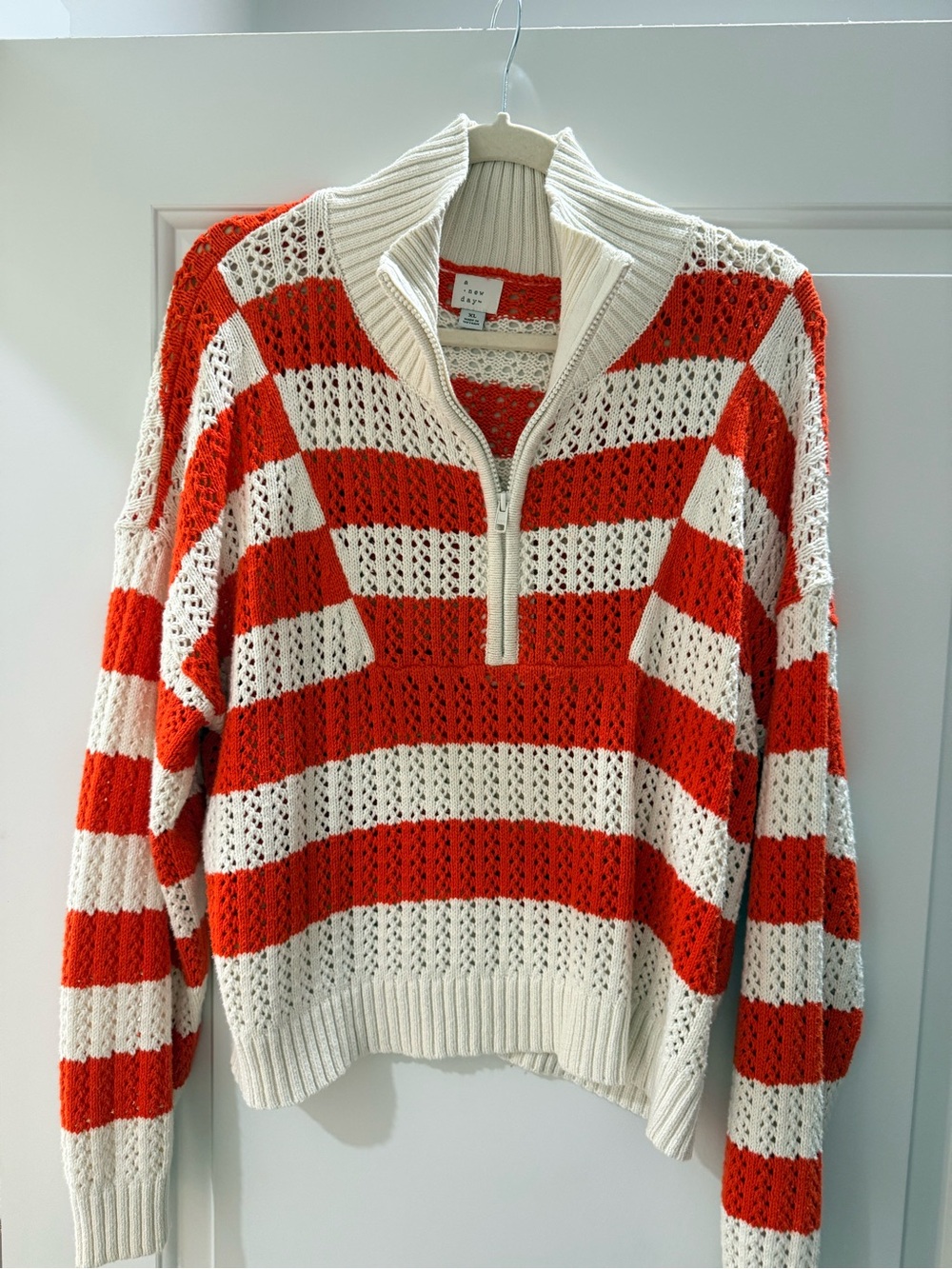 a new day Red and Cream Striped Half-Zip Sweater